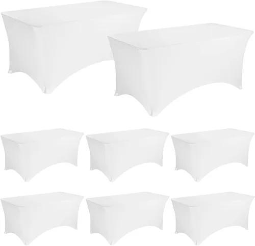Miniatura 28 de Paquete de 2 manteles rectangulares de elastano de 6 pies, lavables, resistentes a las arrugas, para mesas plegables, bodas, fiestas, cumpleaños