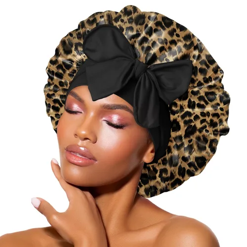 Miniatura 10 de Gorro de satén de seda para dormir con banda ancha para cabello rizado, color rosado oro rosa claro