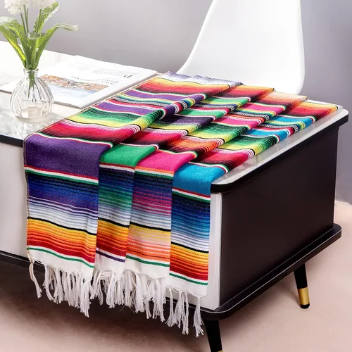 Miniatura 11 de Camino de mesa mexicano, paquete de 12 unidades, 14 x 84 pulgadas, decoración de fiesta temática mexicana para fiesta del Cinco de Mayo, Serape