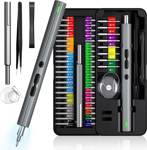 Miniatura 12 de LIFEGOO - Mini destornillador eléctrico, juego de destornilladores de precisión 58 en 1 con 50 puntas magnéticas, pantalla digital, kit