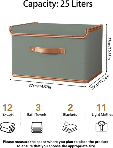 Miniatura 2 de Tuza Paquete de 2 contenedores de almacenamiento con tapas, contenedor organizador plegable de armario, caja organizadora de tela con asas, cajas