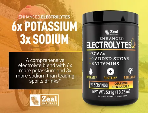 Miniatura 5 de Zeal Electrolyte Powder - 90 porciones Polvo de electrolitos Keto Cero azúcar, BCAA, vitaminas B Potasio, zinc, magnesio Bebida