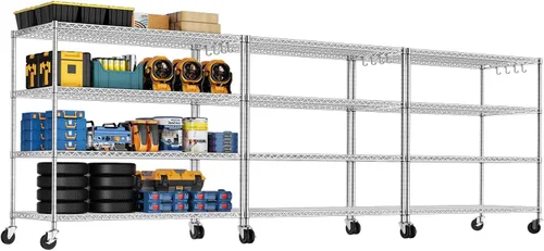 Miniatura 10 de PrimeZone Estantería de alambre de 74 pulgadas de alto, 1250 libras, estantes de almacenamiento de 5 niveles con ruedas, certificado NSF, estante