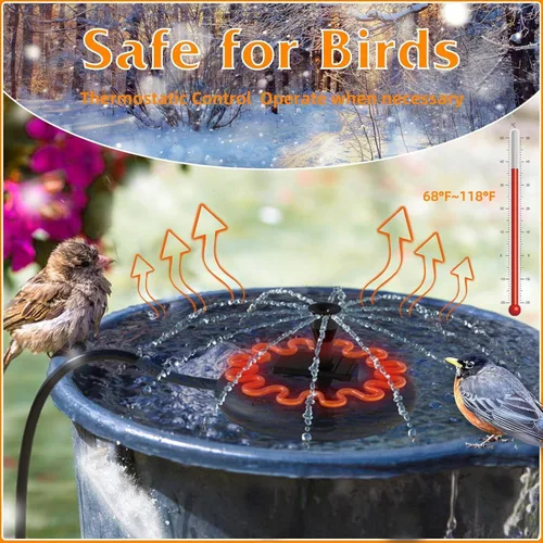 Miniatura 5 de Calentador de baño para pájaros para exteriores con bomba de agua, descongelador para baños de pájaros con control termostático y cable de 3.3 pies