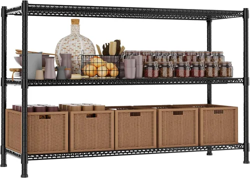 REGILLER Estante de almacenamiento de 3 alambres ajustable y resistente, organizador de alambre de metal para lavandería, baño, cocina, despensa,