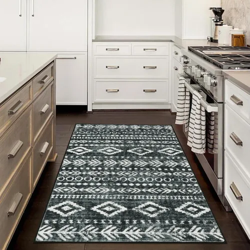 Miniatura 46 de Lahome Alfombra bohemia marroquí para entrada, lavable, de 2 x 3 pies, color gris y blanco, antideslizante, ultra fina, suave, rústica con estampado