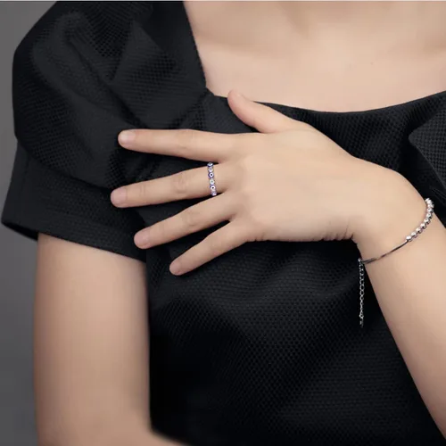 Miniatura 5 de Esbbela Anillo contra el mal de ojo para mujer, chapado en oro blanco de 18 quilates, banda de ojo turco con circonita cúbica, anillo de compromiso