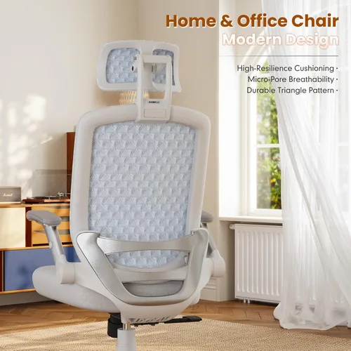 Miniatura 9 de GABRYLLY Silla de oficina ergonómica, silla de escritorio con respaldo alto con brazos abatibles, reposacabezas 3D, asiento de esponja gruesa