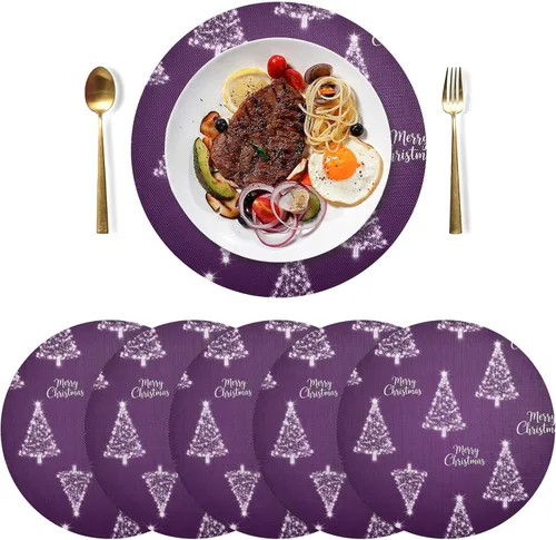 Miniatura 3 de Trees Christmas Purple Dining Room Table Placemats, Non Slip Washable Dinner Mat for Kitchen Table one sizex4