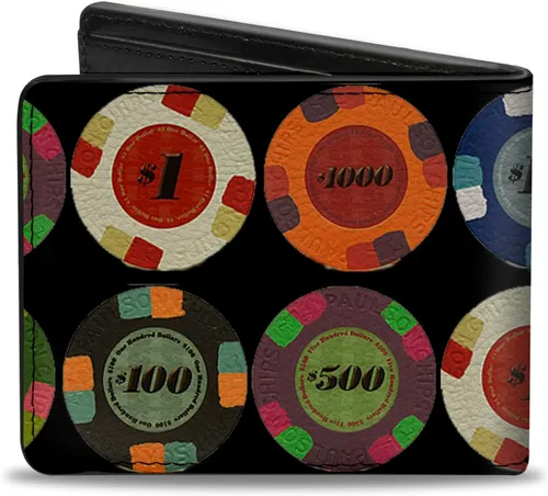 Miniatura 2 de Buckle-Down Billetera plegable de PU para hombre, fichas de póquer 1, multicolor, 4.0" x 3.5", Varios