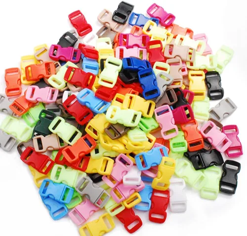 CooBigo 100 Pack Assorted Clear Colorful 3/8" Curve Contoured Side Release Buckle for Parachute Paracord Bracelet Pets Collar Mezcla sólida - 100