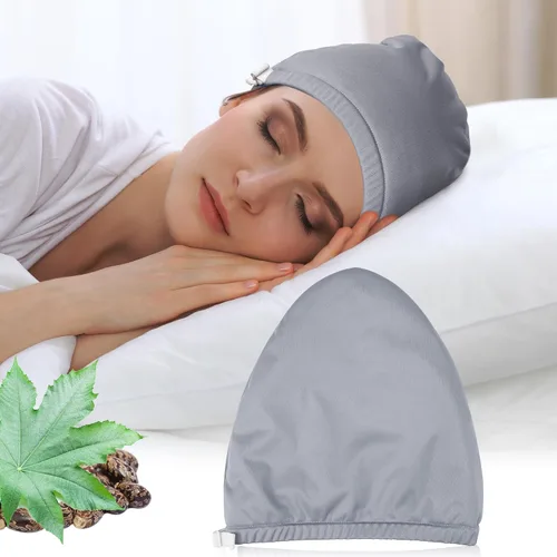 Miniatura 8 de Paquete de aceite de ricino para la cabeza, elástico y reutilizable, de algodón orgánico para mujeres que duermen, doble capa impermeable