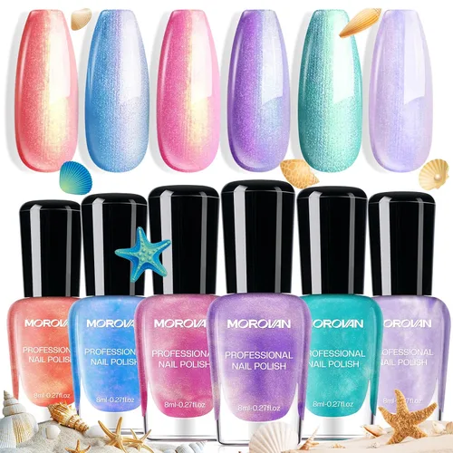 Miniatura 15 de Morovan - Juego de esmalte de uñas camaleón: 6 colores, holográfico, de secado rápido, mini kit de laca de uñas con purpurina verde, rosa, azul