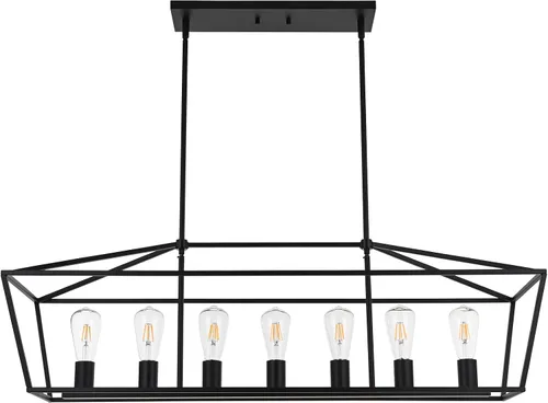 Miniatura 10 de Lámpara moderna de 5 luces para isla de cocina en acabado dorado, lámpara colgante industrial con marco de metal para comedor, vestíbulo, cafetería
