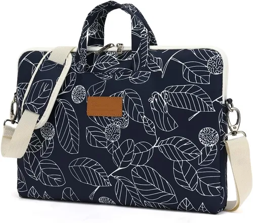 Miniatura 9 de canvaslife Bolso mensajero de hombro para computadora portátil con patrón de cuadros negro agua para portátil de 16 pulgadas y 15.6 pulgadas-16