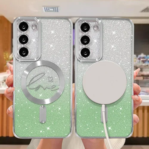 Miniatura 319 de ZONRW - Funda para Samsung Galaxy S22 Ultra magnética, para mujeres y niñas, cubierta trasera suave, lujosa, con corazón de amor, bling, degradado