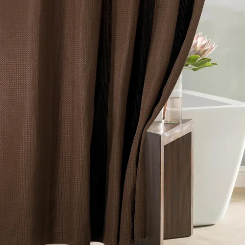 Miniatura 19 de Cortina de ducha negra con tejido de gofre: cortinas de ducha de tela texturizada resistente para baño, repelente al agua, 256 GSM, cortina de baño