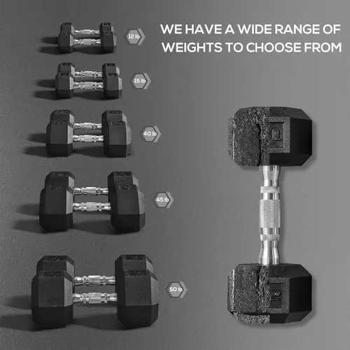 Miniatura 3 de Soozier 2 x 12lbs/2 x 15lbs/2 x 40lbs/2 x 45lbs/2 x 50lbs Hex Dumbbell Set of 2, Rubber Weights Exercise Fitness with Non-Slip Handles, Anti-roll