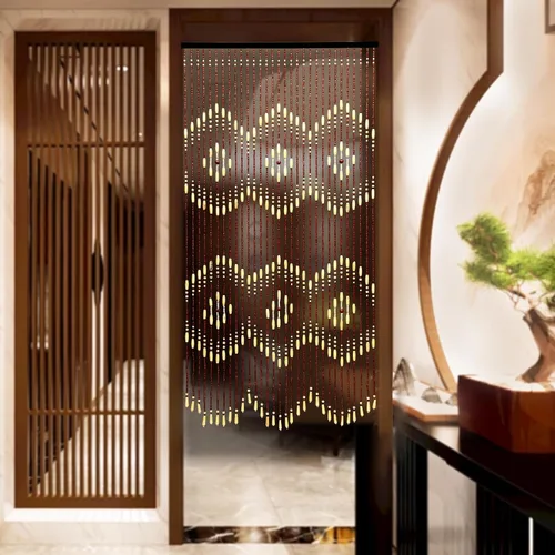Miniatura 2 de Cortina de bambú natural para puerta, 31 hebras de flecos con cuentas para puerta, cortinas hechas a mano, cortinas colgantes con cuentas