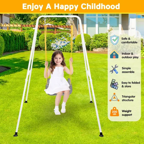 Miniatura 6 de Juego de columpios para niños pequeños, columpio 3 en 1 para patio trasero, juegos de columpios plegables para niños de 6 meses en adelante, fácil