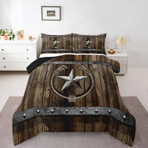 Miniatura 14 de Juego de edredón de vaquero, tamaño King, juego de ropa de cama de herradura con estrellas del oeste de Texas para adultos, hombres y niños, ropa