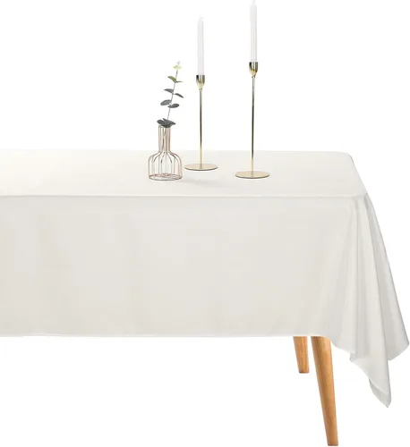 Miniatura 101 de Ascoza Paquete de 2 manteles rectangulares blancos de 60 x 84 pulgadas, tela de poliéster de 4 pies, para bodas, banquetes, restaurantes y fiestas