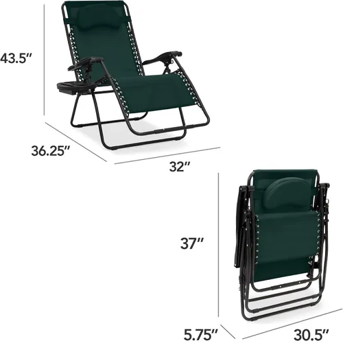 Miniatura 2 de Best Choice Products Silla de gravedad cero de gran tamaño, plegable para patio al aire libre, reclinable, con soporte para tazas, bandeja de Verde