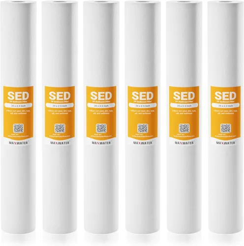 Max Water Cartucho de filtro de agua para sedimentos de 5 micrones, 20 x 2.5 pulgadas, repuesto para sistemas de filtración de agua y suavizantes de
