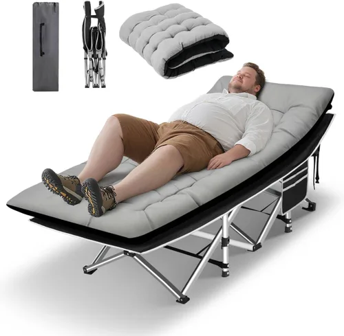 Miniatura 12 de HABUTWAY Catre de campamento, catre portátil para adultos, catre para dormir de 28 pulgadas de ancho, carga máxima de 600 libras con colchón grueso