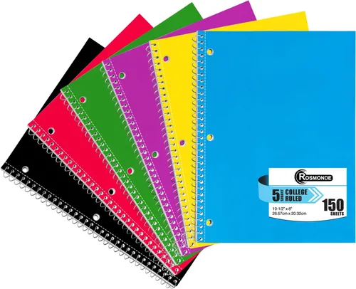 Miniatura 20 de Rosmonde Paquete de 50, 1 cuaderno de espiral con rayas universitarias, 140 páginas (70 hojas), papel grueso que no se corre, 8 x 10-1/2 pulgadas, 3