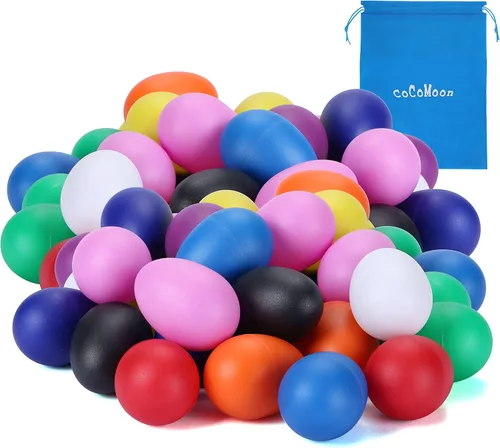 COCOMOON Instrumentos musicales para bebés, 40 piezas de instrumentos musicales de percusión maracas (10 colores), huevos de Pascua con una bolsa de