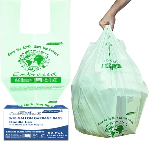 Miniatura 24 de BEIDOU-PAC Bolsas de basura compostables con solapa de 1 a 2 galones, 120 bolsas de abono pequeñas, bolsas de basura biodegradables para cocina