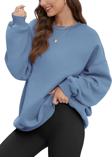 Miniatura 3 de ATHMILE Sudadera de gran tamaño para mujer, cuello redondo, forro polar, manga larga, sudaderas con capucha, tops de otoño, ropa de moda 2023