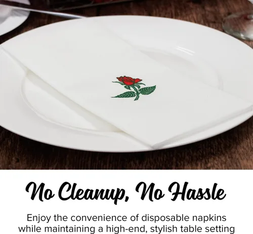 Miniatura 5 de SimuLinen Servilletas de cena de rosas individuales, sensación de lino desechable, plegadas de un solo uso para Navidad, 19 x 17 pulgadas, caja de 60