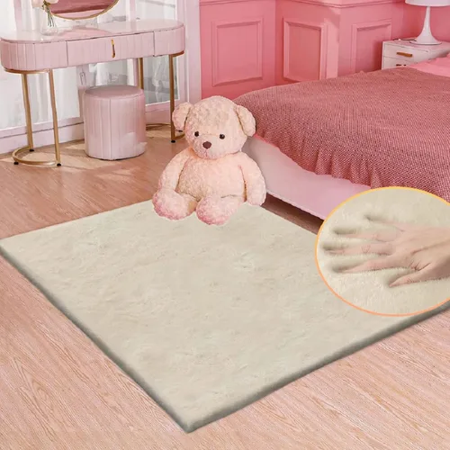 Miniatura 70 de ORINOVA Alfombra de felpa marrón claro beige de 8 x 10 pies para sala de estar, alfombra bohemia esponjosa de piel de conejo grande para dormitorio