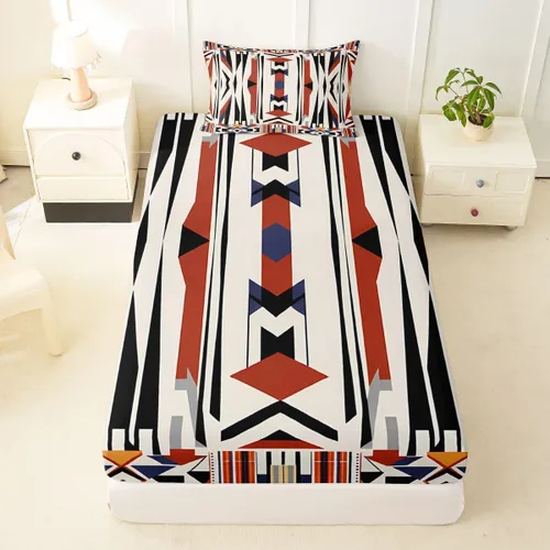Miniatura 32 de Juego de ropa de cama occidental tamaño individual, sábanas aztecas, estilo nórdico exótico, bohemio, sábana bajera ajustable de tribu india