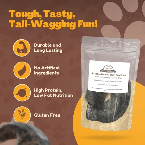 Miniatura 3 de WhiteTail Naturals - Cuernos de búfalo de agua para perros (paquete mediano, 3 unidades) Hueso de perro totalmente natural - Hueso masticable