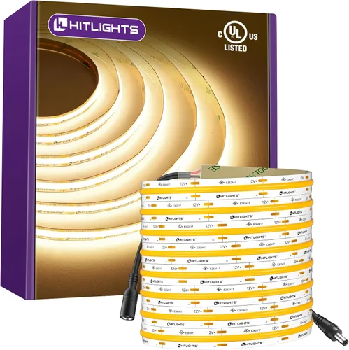 Miniatura 13 de HitLights COB - Tira de luces LED de color blanco cálido, cinta de luz de 12 V, 2700 K, 16.4 pies, 2640 LED, 426 lm/ft, CRI 90+, IP30, iluminación