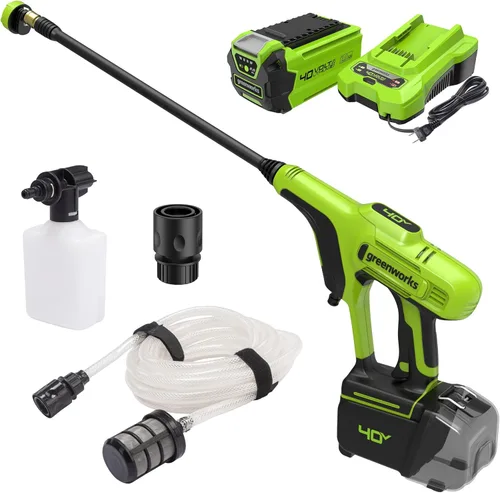 Greenworks Limpiador de Alta Presión de 40V (600 PSI 0.8 GPM), Batería de 2Ah USB y Cargador Incluidos