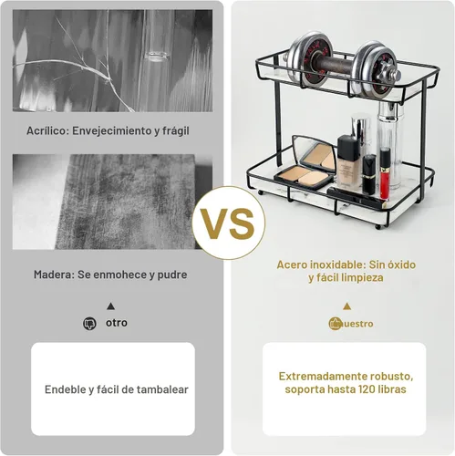 Miniatura 2 de Organizador de baño, organizador de perfumes, organizador de maquillaje, estante de almacenamiento de cosméticos, bandeja de tocador de acero 2