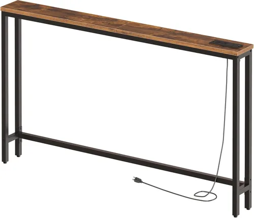 Miniatura 15 de HOOBRO Mesa consola delgada de 39.4 pulgadas con toma de corriente, mesa detrás del sofá de 5.9 pulgadas con estación de carga, mesa de sofá