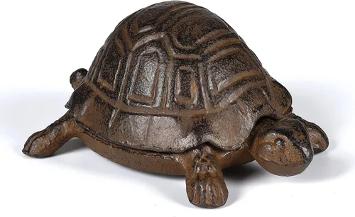 Tortuga de hierro fundido para ocultar una llave al aire libre – Llavero oculto para exteriores – Decoración de jardín de rocas – Marrón antiguo