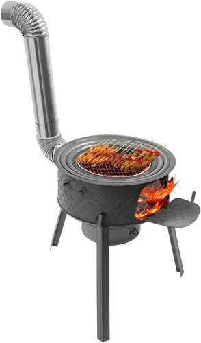 Estufa de leña, estufa de camping de acero con anillos de horno, tubos de chimenea, calefacción al aire libre y cocina estufa de tienda caliente,