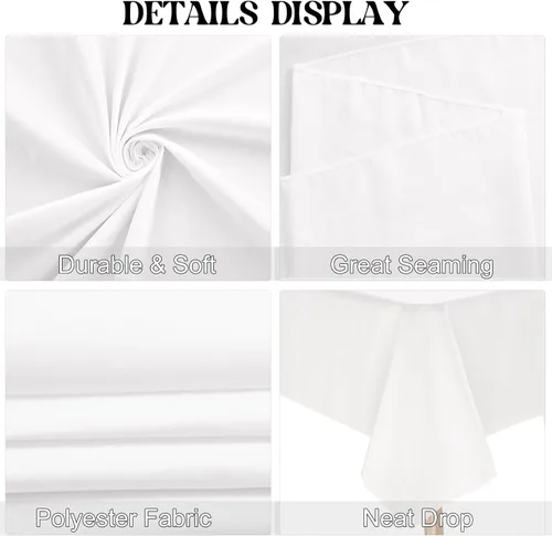 Miniatura 4 de Paquete de 4 manteles rectangulares de poliéster lavables de 60 x 102 pulgadas, color blanco, para mesas de comedor, bodas, bufés, fiestas