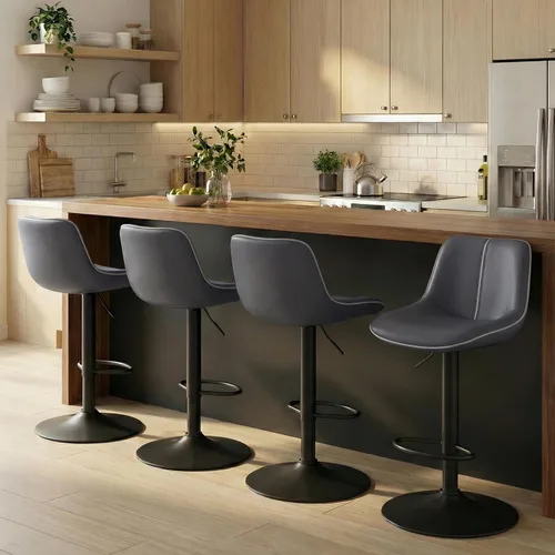 Miniatura 13 de VASAGLE Taburetes de bar, juego de 2 sillas de bar giratorias, altura ajustable, acolchado, taburetes de cocina de cuero sintético con respaldo