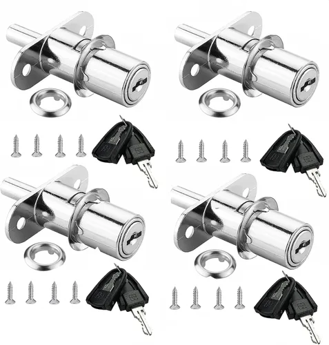 XIEHE 105 - Cerradura de émbolo para puerta corrediza con 2 llaves (paquete de 4 unidades de 0.7 x 1.2 pulgadas de largo)