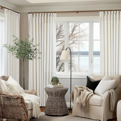 Miniatura 56 de Cortinas de lino natural con pliegues fruncidos de 120 pulgadas de largo para sala de estar, cortinas plisadas con ganchos y lengüeta trasera