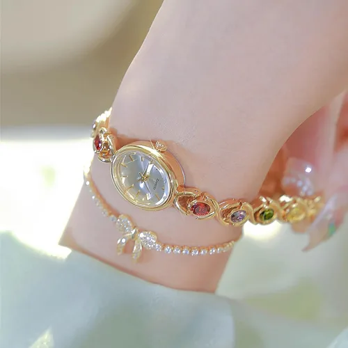 Miniatura 3 de BESTKANG Elegante reloj de pulsera vintage dorado para mujer, reloj de cuarzo con esfera ovalada, reloj de pulsera impermeable para mujer
