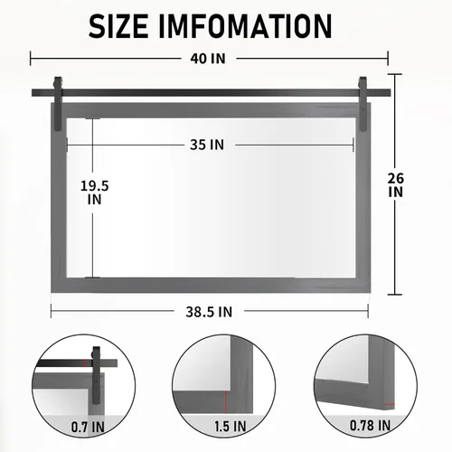 Miniatura 6 de PAIHOME Espejo de pared gris grande, espejo de baño cuadrado rústico horizontal de granja para espejos de tocador con marco de madera, decoración