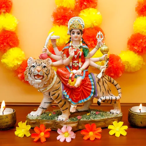 Miniatura 3 de alikiki Diosa hindú Durga Estatua grande – 8.5 pulgadas Dios indio Durga MATA Ídolo en la estatua de tigre India Murti Casa Oficina Templo Mandir